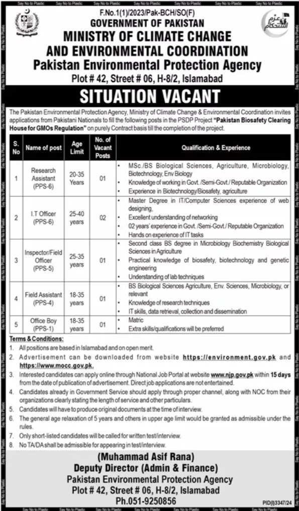  Jobs For IT Officer In Islamabad Ministry Of Climate Change 2024