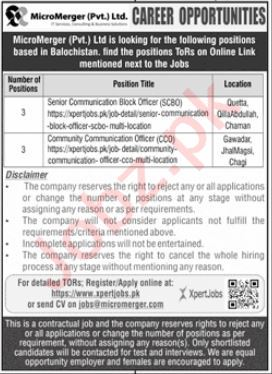 Jobs In Micro Merger Pvt Limited Quetta 2024