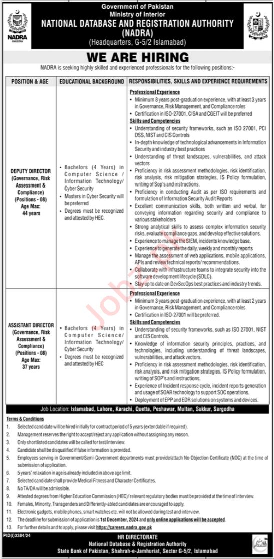 Latest Jobs At National Database & Registration Authority NADRA 2024