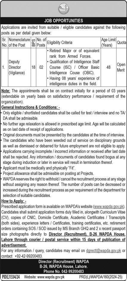 WAPDA Jobs Available in Lahore 2024 (Water & Power Development Authority) 